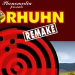 Názov Moorhuhn Remake s obrázkom animovanej sliepky a terčom na vidieckom pozadí