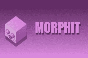 Fialové pozadie s názvom Morphit a usmievavá kocka