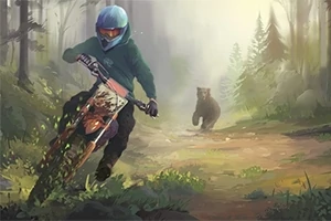 Motorkár v lese uniká pred medveďom