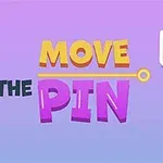 Farebný text MOVE THE PIN vedľa nádoby s farebnými guličkami na fialovo-modrom pozadí
