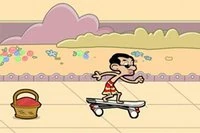 Mr. Bean sa učí jazdiť na skateboarde, rád skúša nové hračky