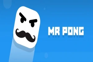 Biela tvár s knírkom a zamračeným výrazom na modrom pozadí vedľa nápisu MR PONG