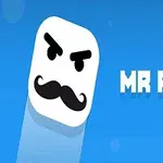 Biela tvár s knírkom a zamračeným výrazom na modrom pozadí vedľa nápisu MR PONG