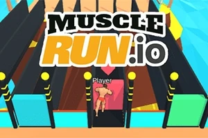 Postava v hre prechádza farebnými bránami s nápisom MUSCLE RUN