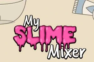 Nápis My Slime Mixer s ružovým slizovým efektom na béžovom pozadí
