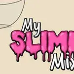 Nápis My Slime Mixer s ružovým slizovým efektom na béžovom pozadí