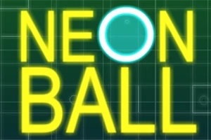 Nápis Neon Ball v žltej farbe s kruhom v tvare lopty namiesto písmena O na tmavozelenom pozadí s jemnou mriežkou