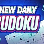Nápis New Daily Sudoku je zobrazený s okrajom poľa s číslami na modrom pozadí