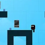 Postavička ninju na modrom pozadí s platformami a rôznymi úrovňami