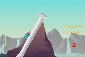 Postava s kladivom lezie po naklonenom stĺpe proti pozadiu hôr a vodopádov s textom „Level 2 a číslicou „2