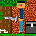 Postavička bojujúca so zeleným príšerou s mečom pri strome v pixelovanej grafike