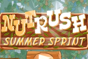 Nápis Nut Rush Summer Sprint na drevenom pozadí s listami