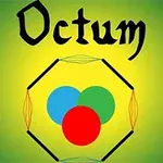 Nápis Octum nad štylizovaným šesťuholníkom, ktorý obsahuje prekrývajúce sa farebné kruhy na zeleno-žltom pozadí