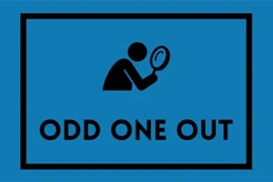 Silueta osoby s lupou nad nápisom ODD ONE OUT na modrom pozadí
