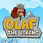 Viking s prilbovým klobúkom a sekerou na kreslenom pozadí s ľadovými horami a nápisom