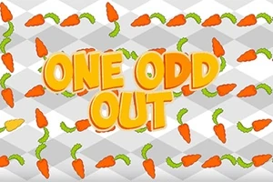 Text One Odd Out obklopený vzorom mrkiev na šachovnicovom pozadí