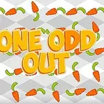 Text One Odd Out obklopený vzorom mrkiev na šachovnicovom pozadí