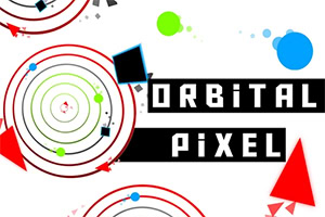 Farebná grafika s viacerými kruhmi, geometrickými tvarmi a nápisom „Orbital Pixel“