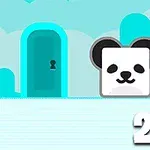 Dve roztomilé zvieracie postavičky, ružové prasiatko a panda, stoja pred modrými dverami so zámkom na modrom pozadí s oblakmi