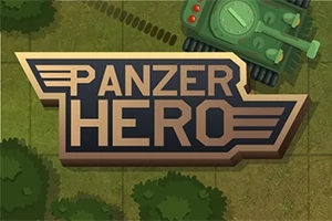 Tank s názvom Panzer Hero na trávnatom teréne s kolesovými stopami a okolím pokrytým stromami