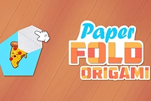 List papiera skladajúci sa do tvaru pizze s textom Paper Fold Origami na oranžovom pozadí