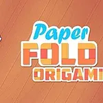 List papiera skladajúci sa do tvaru pizze s textom Paper Fold Origami na oranžovom pozadí
