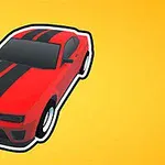 Červené športové auto s čiernymi pruhmi na žltom pozadí