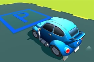 Modré auto zaparkované na vyznačenom mieste s modrým písmenom P