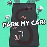 Autá na krivočiarej ceste s nápisom PARK MY CAR na jasne zelenom pozadí
