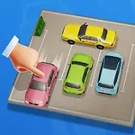Ruka smerujúca na ružové auto na parkovisku s ďalšími tromi autami rôznych farieb