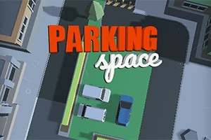 Pohľad zhora na zelené parkovisko s tromi autami a nápisom PARKING space