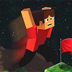 Postava s pixelovým dizajnom v červenom tričku skáče smerom k červenej vlajke na trávnatom bloku, s číslom 6 v pravom hornom rohu