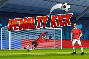 Futbalový brankár skáče na loptu pred bránou, zatiaľ čo hráč v červenom drese stojí napravo