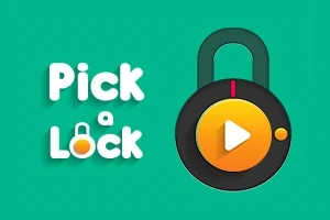 Text Pick a Lock vedľa ilustrácie visiaceho zámku s oranžovým tlačidlom na zelenom pozadí