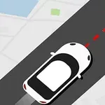 Auto jazdí po ceste s červeným bodom a značkou na mape