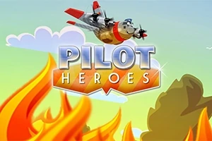 Lietadlo letiace nad ohňom a stromami s nápisom PILOT HEROES