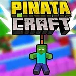 Nápis PINATA CRAFT nad pixelovou postavičkou zavesenou na povraze s farebným rozmazaným pozadím