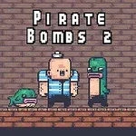Postavička v námorníckom oblečení stojí medzi dvoma zelenými príšerami na tehlovej podlahe so slovami Pirate Bombs 2 nad nimi
