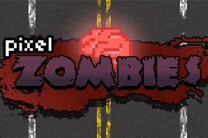 Náhľad pixelovej grafiky s nápisom Pixel Zombies na tmavej ceste s dvojitou žltou čiarou