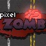 Náhľad pixelovej grafiky s nápisom Pixel Zombies na tmavej ceste s dvojitou žltou čiarou