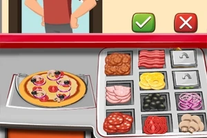 Príprava pizze s rôznymi ingredienciami vedľa nej a osoba v pozadí
