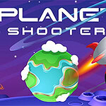 Farebná ilustrácia planét a rakety vo vesmíre s textom Planet Shooter