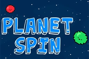 Modrý vesmírny motív s textom PLANET SPIN a pixelovanými planétami