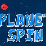 Modrý vesmírny motív s textom PLANET SPIN a pixelovanými planétami