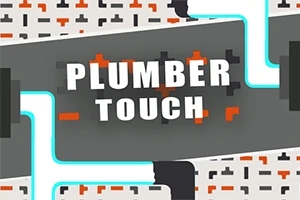 Text Plumber Touch na šedom pozadí so vzorom potrubia