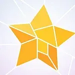 Žltá hviezda zložená z geometrických tvarov na svetlom pozadí