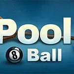 Nápis Pool Ball s biliardovými guľami, tágo a trojuholníkové rámiky na modrom pozadí