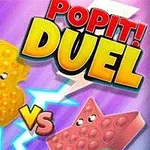 Žltá bublinková kačica a červená hviezda s očami proti sebe na fialovo-modrom pozadí s textom Pop It!