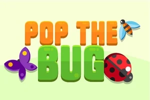 Farebný nápis Pop the Bug s ilustráciami motýľa, lienky a včely na svetlom pozadí