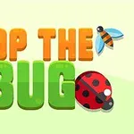 Farebný nápis Pop the Bug s ilustráciami motýľa, lienky a včely na svetlom pozadí